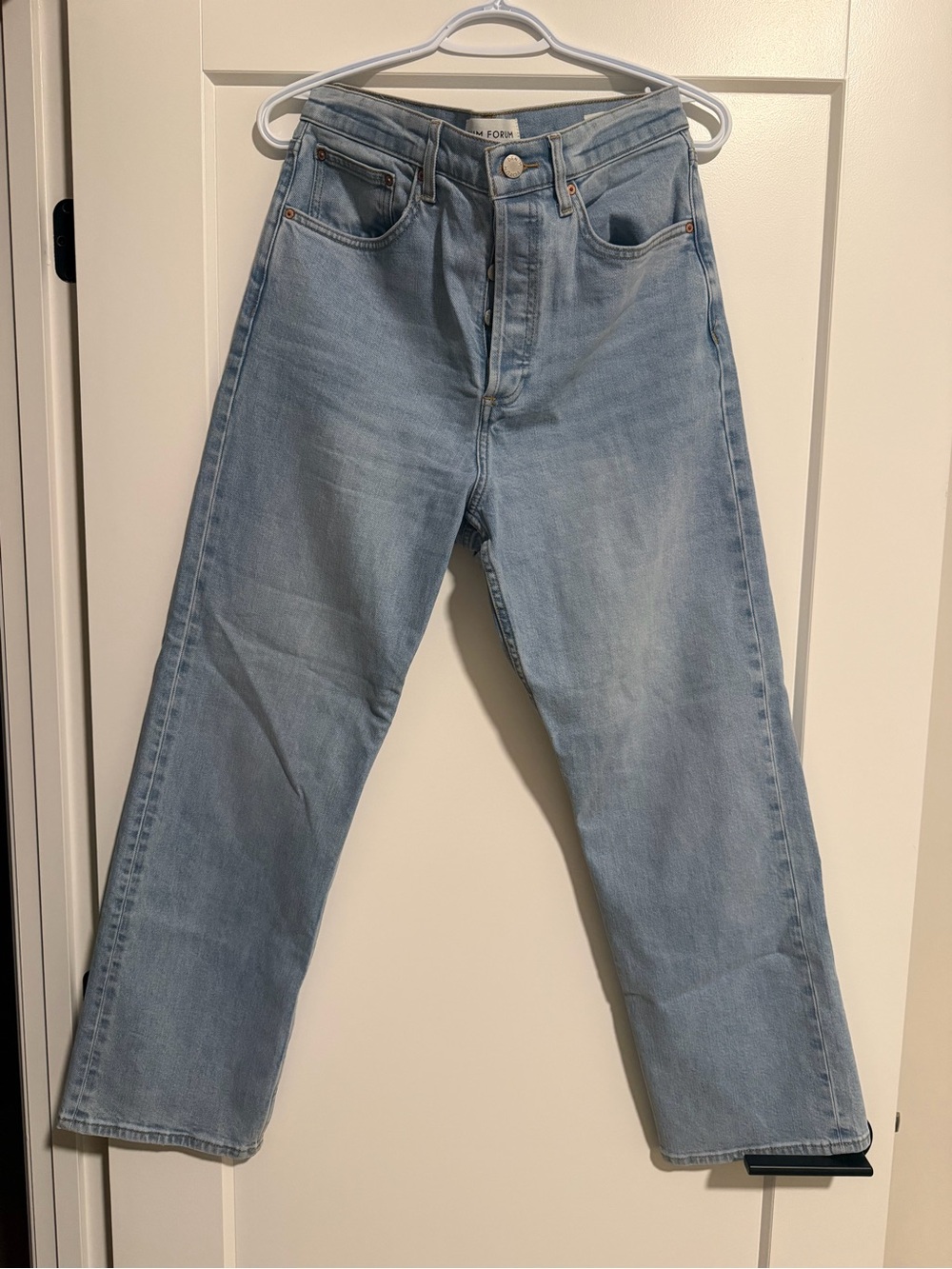 Denim Forum Light Blue High-Rise Straight Crop Jeans